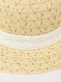 Chapeau de paille ruban blanc fille