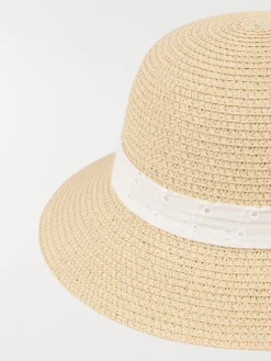 Chapeau paille broderie anglaise fille