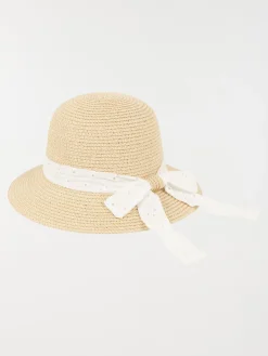 Chapeau paille broderie anglaise fille