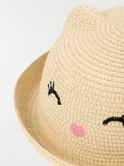Chapeau paille chat oreilles 3D fille