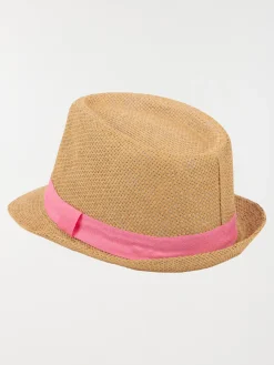 Chapeau paille ruban sorbet fraise fille
