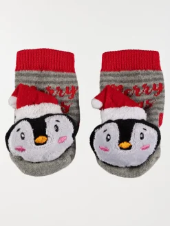 Chaussettes de Noël pingouin gris bébé