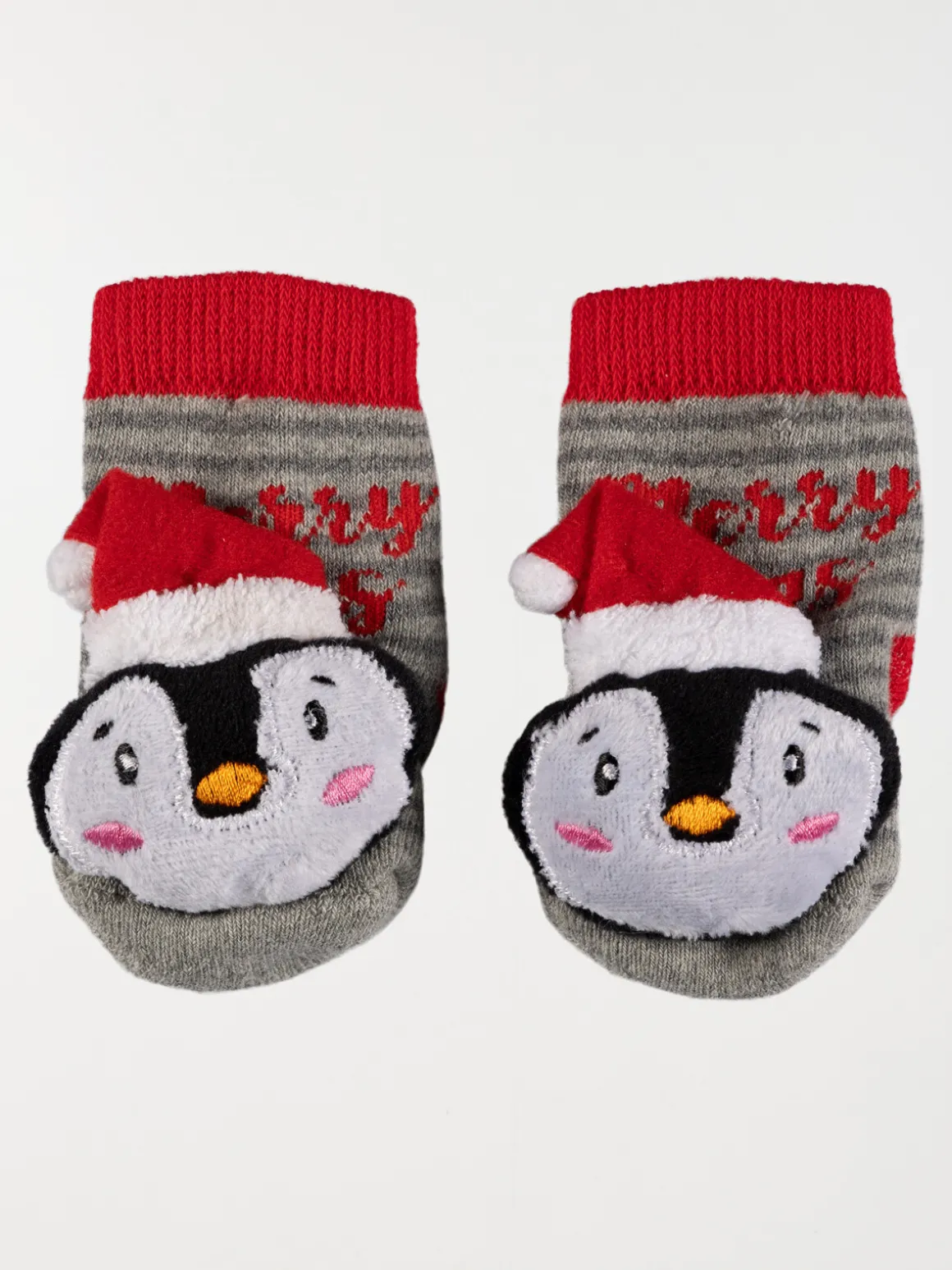 Chaussettes de Noël pingouin gris bébé