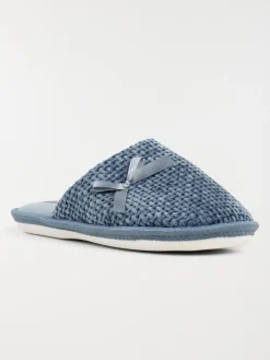 Chausson mule bleu noeud femme (36-41)