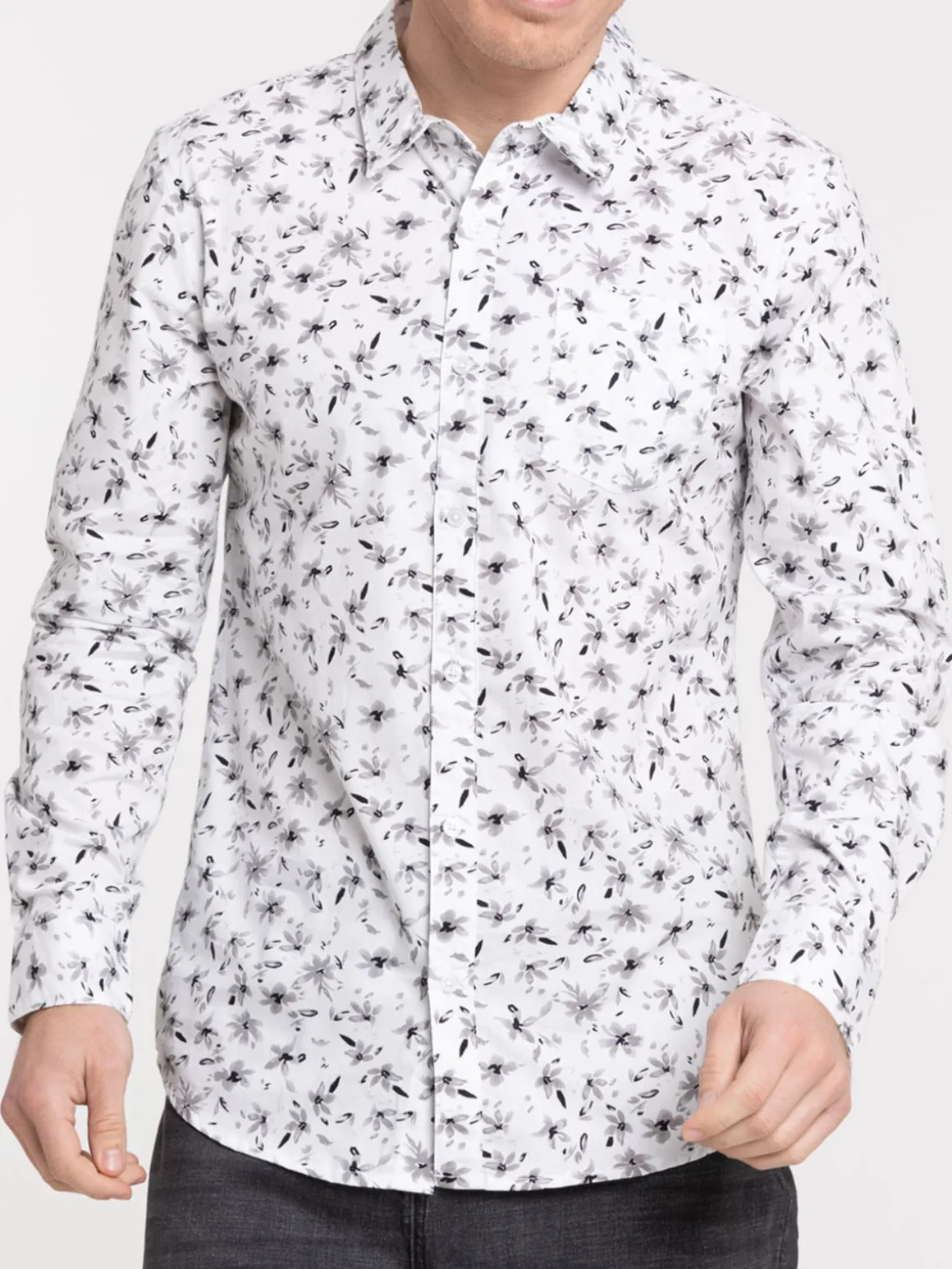 Chemise écru fleurie homme