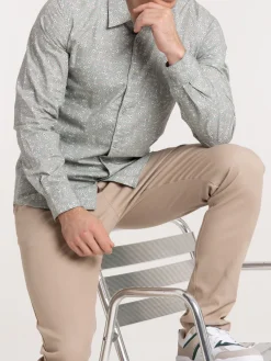 Chemise écru fleurie homme