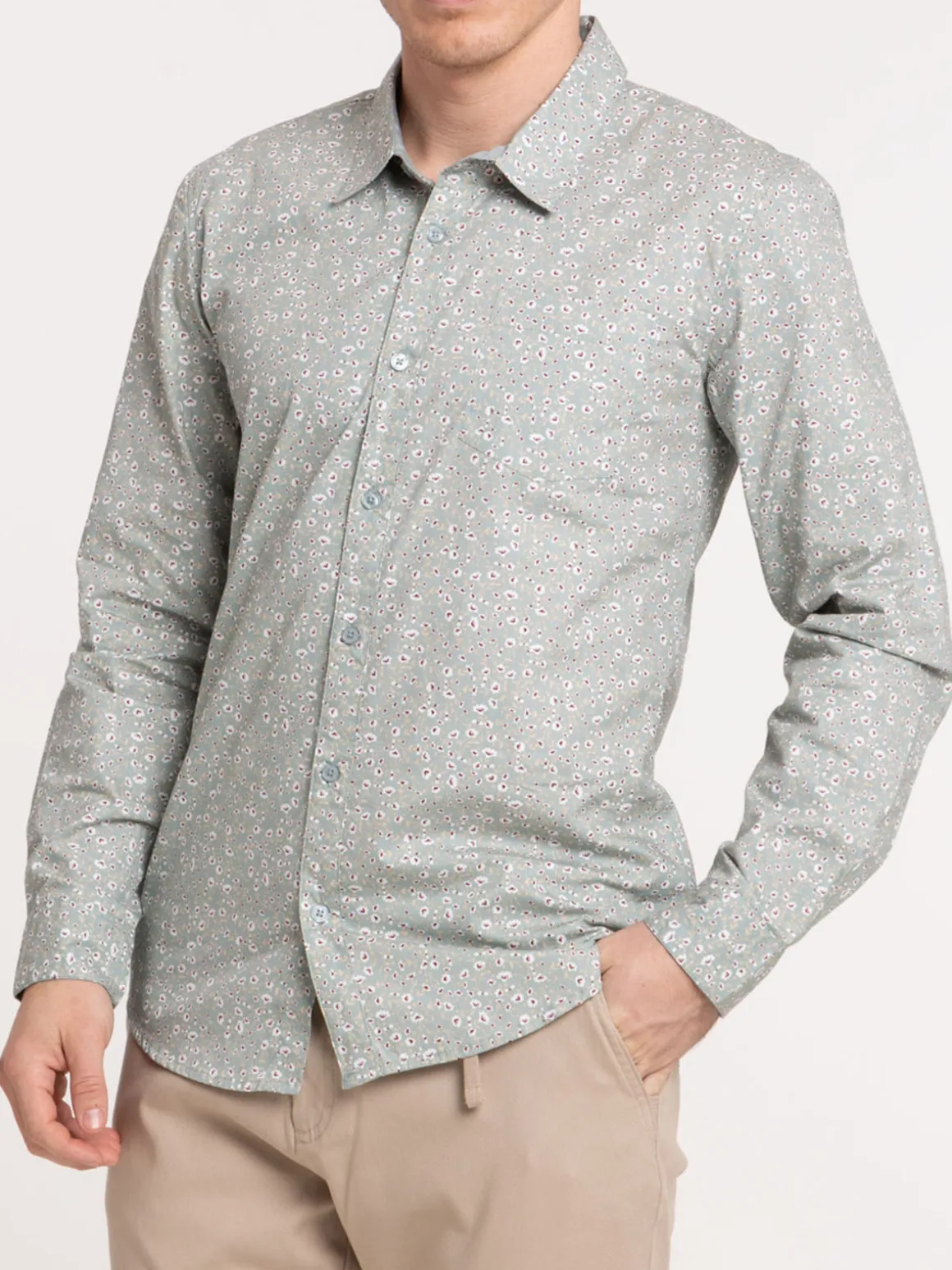Chemise écru fleurie homme