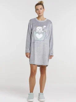 Chemise de nuit velours chat femme