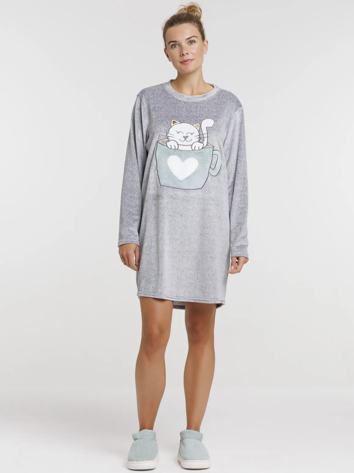 Chemise de nuit velours chat femme