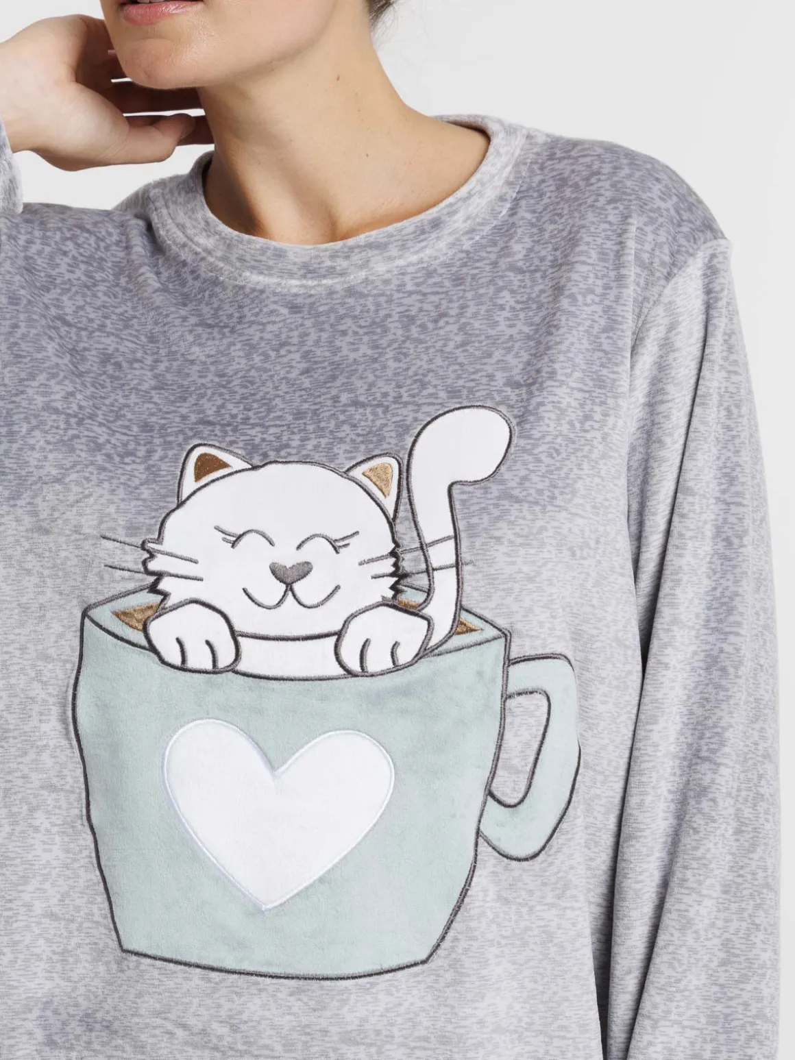 Chemise de nuit velours chat femme