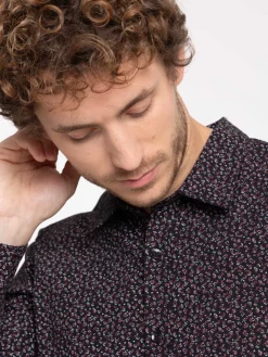 Chemise fleurie noire homme