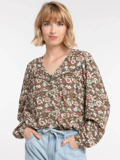 Chemise manches longues fleurie femme