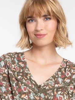 Chemise manches longues fleurie femme