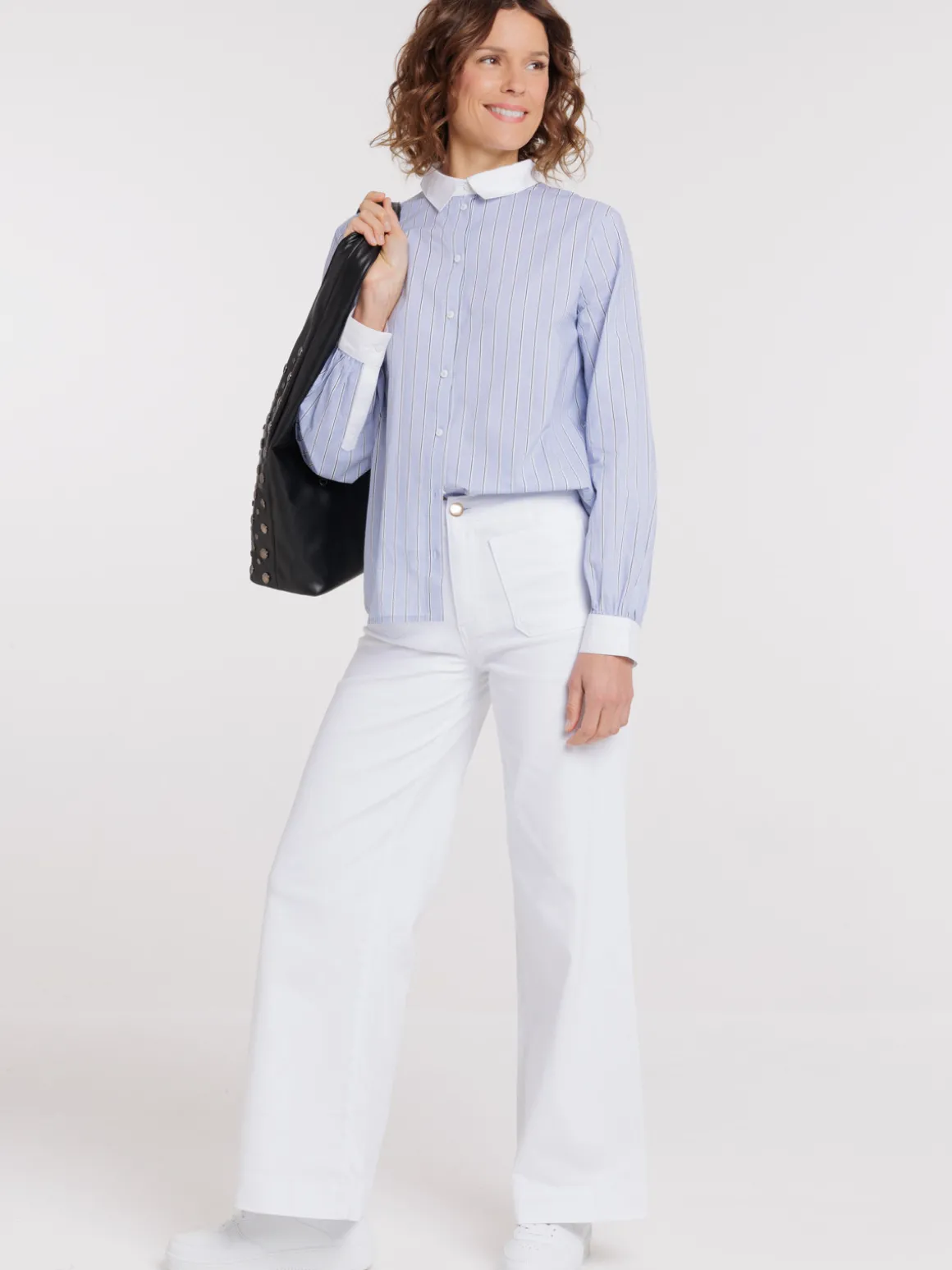 Chemise rayée col contrasté femme