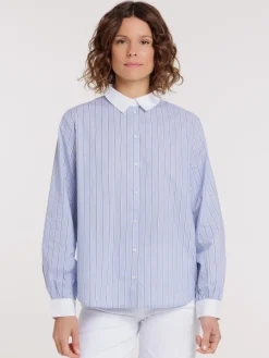 Chemise rayée col contrasté femme
