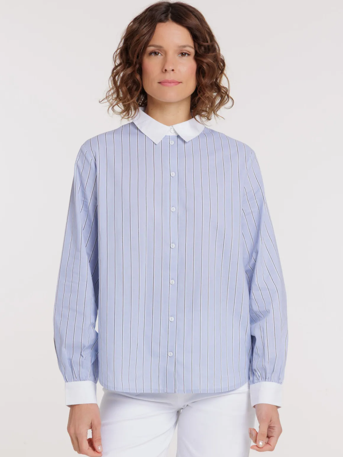 Chemise rayée col contrasté femme