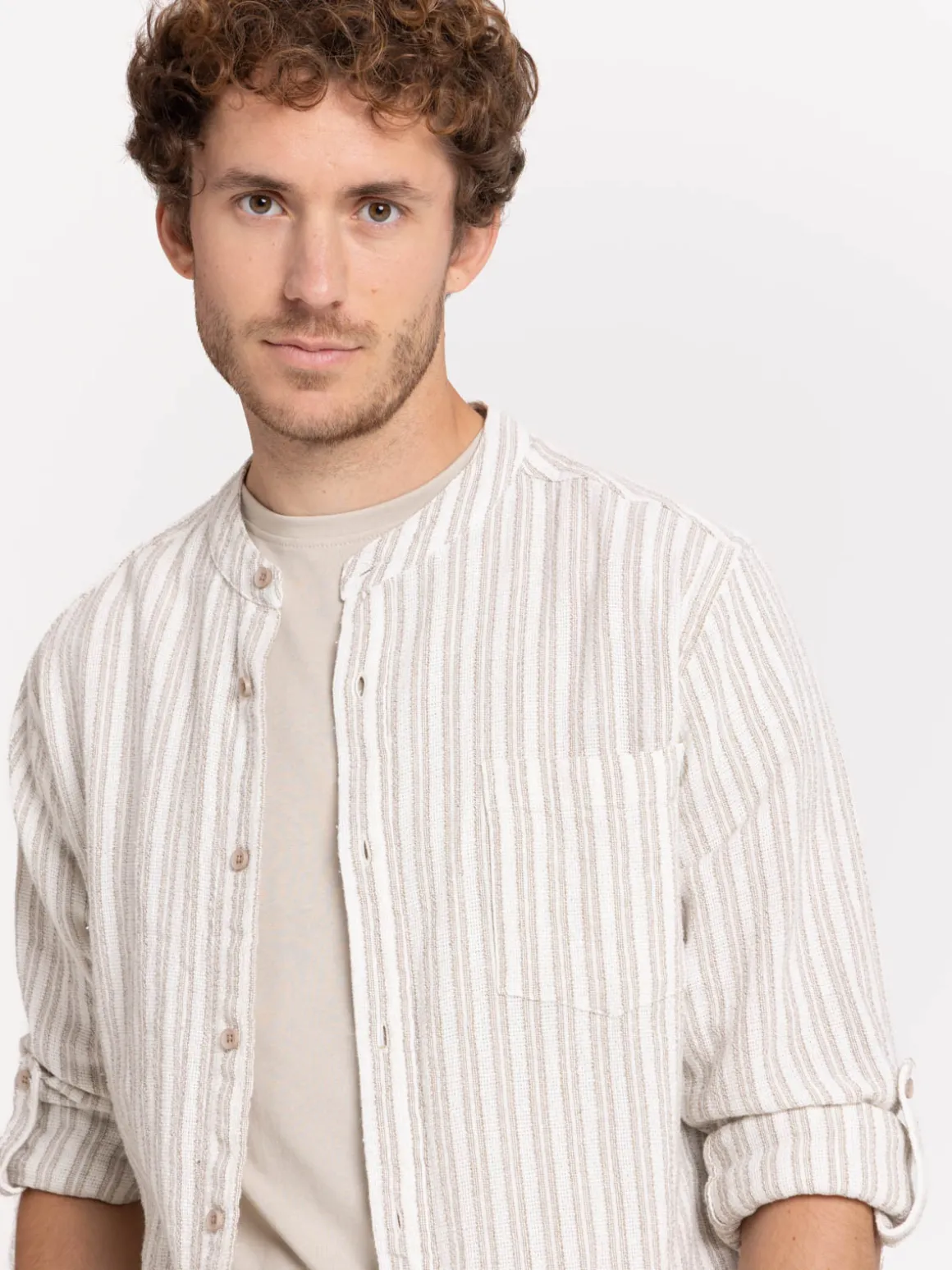 Chemise rayée homme coloris sable