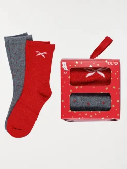 Coffret chaussettes de noël rouge femme