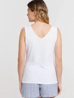Débardeur blanc col V boutons femme