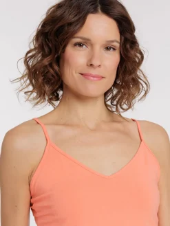 Débardeur bretelles col V coral femme