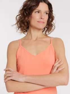 Débardeur bretelles col V coral femme