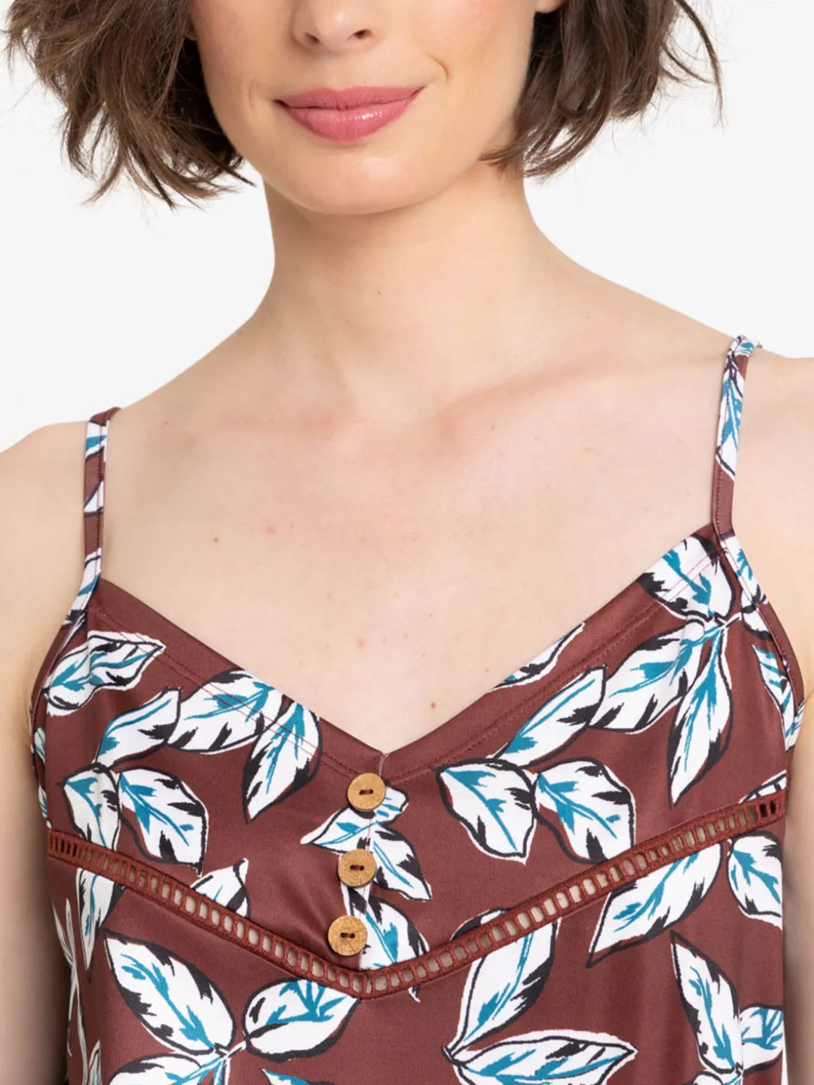Débardeur bretelles feuilles femme