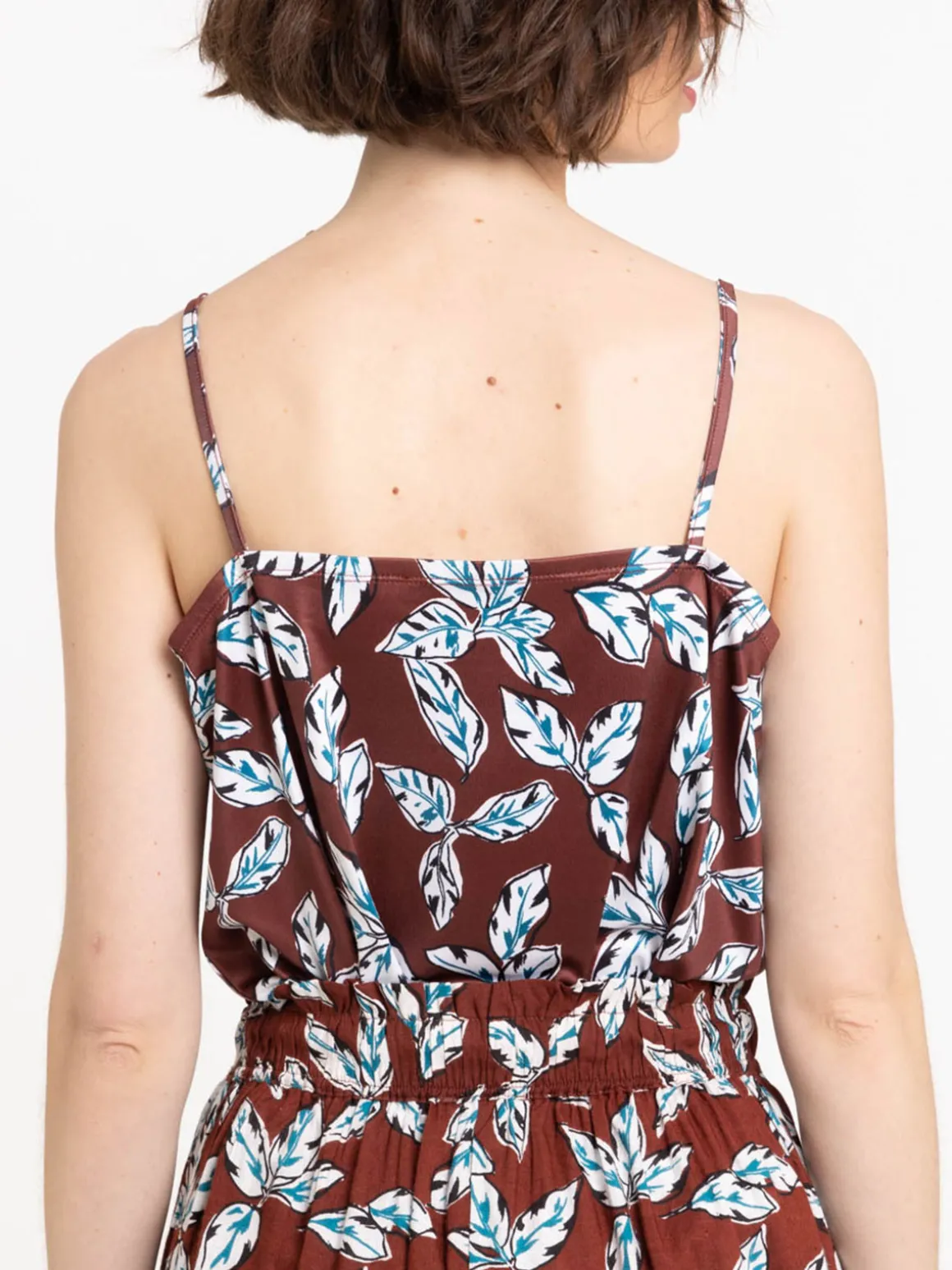 Débardeur bretelles feuilles femme