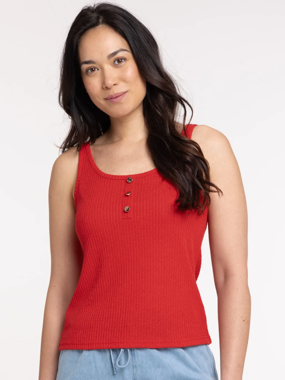 Débardeur col rond boutons femme