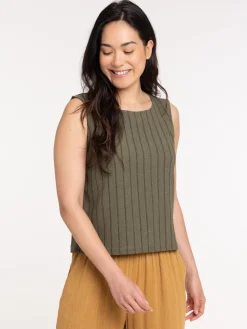 Débardeur col rond vert sombre femme
