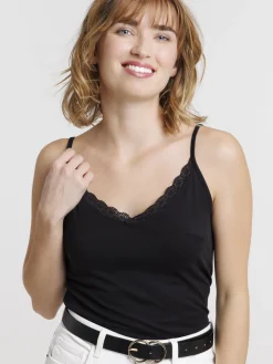 Débardeur col V dentelle noir femme