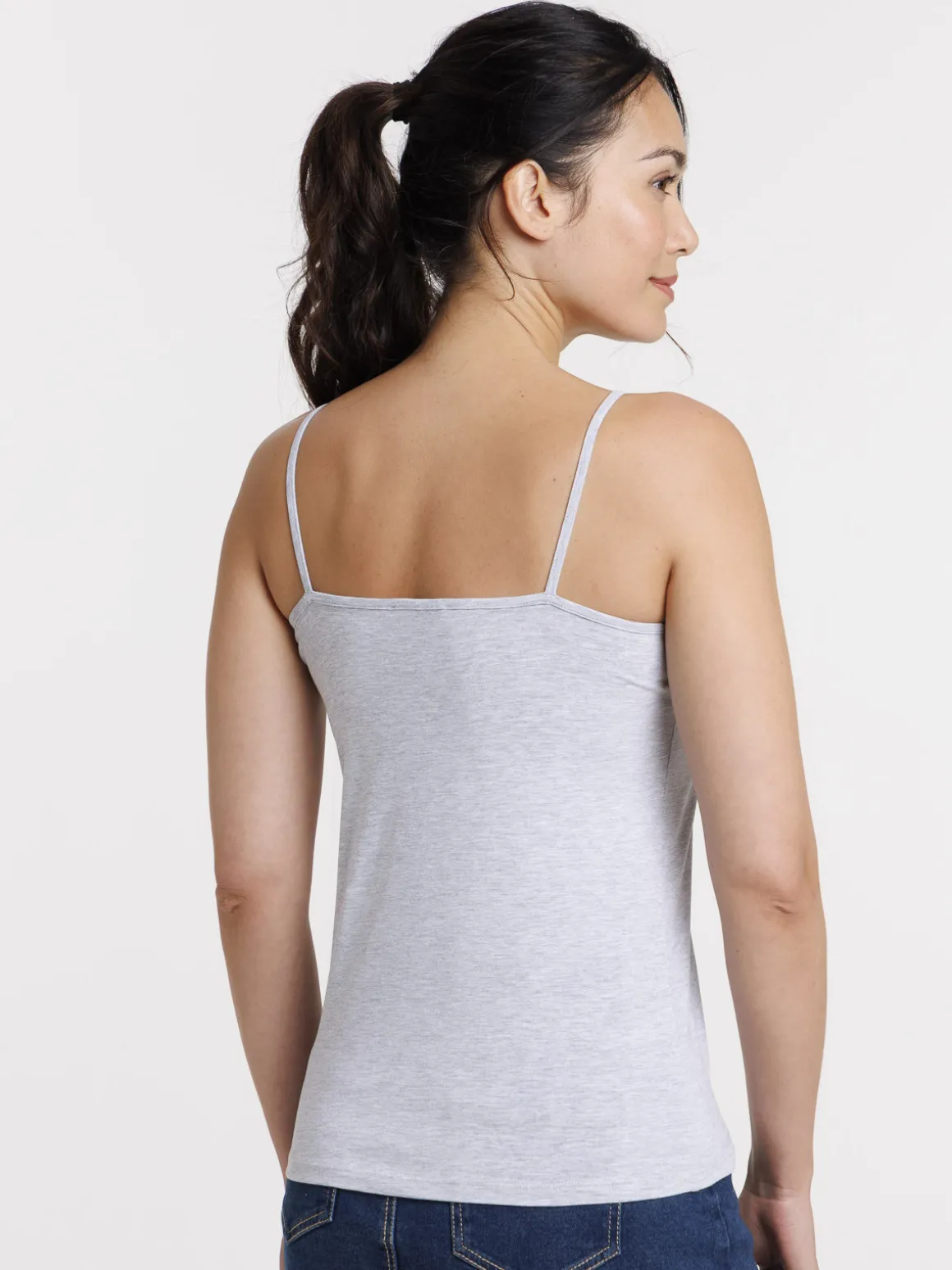 Débardeur col V gris clair chiné femme