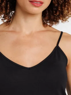 Débardeur col V noir femme