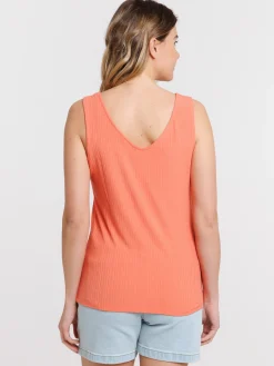 Débardeur corail col V boutons femme