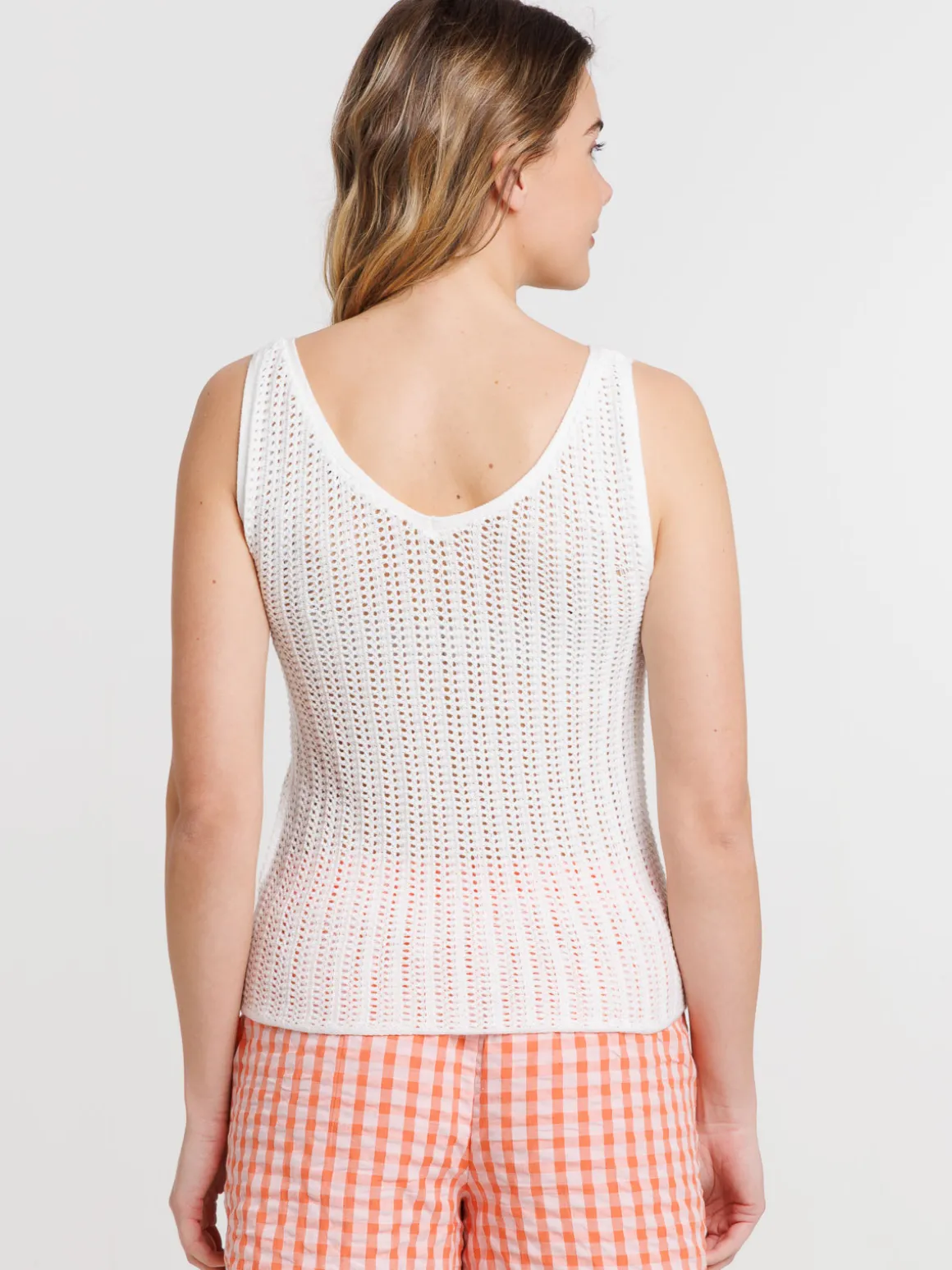 Débardeur écru maille crochet femme
