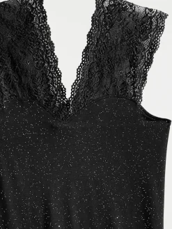 Débardeur dentelle paillette noir femme
