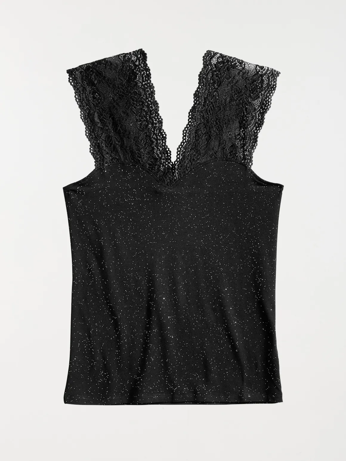 Débardeur dentelle paillette noir femme