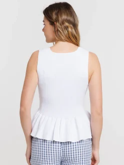 Débardeur femme blanc coupe basque