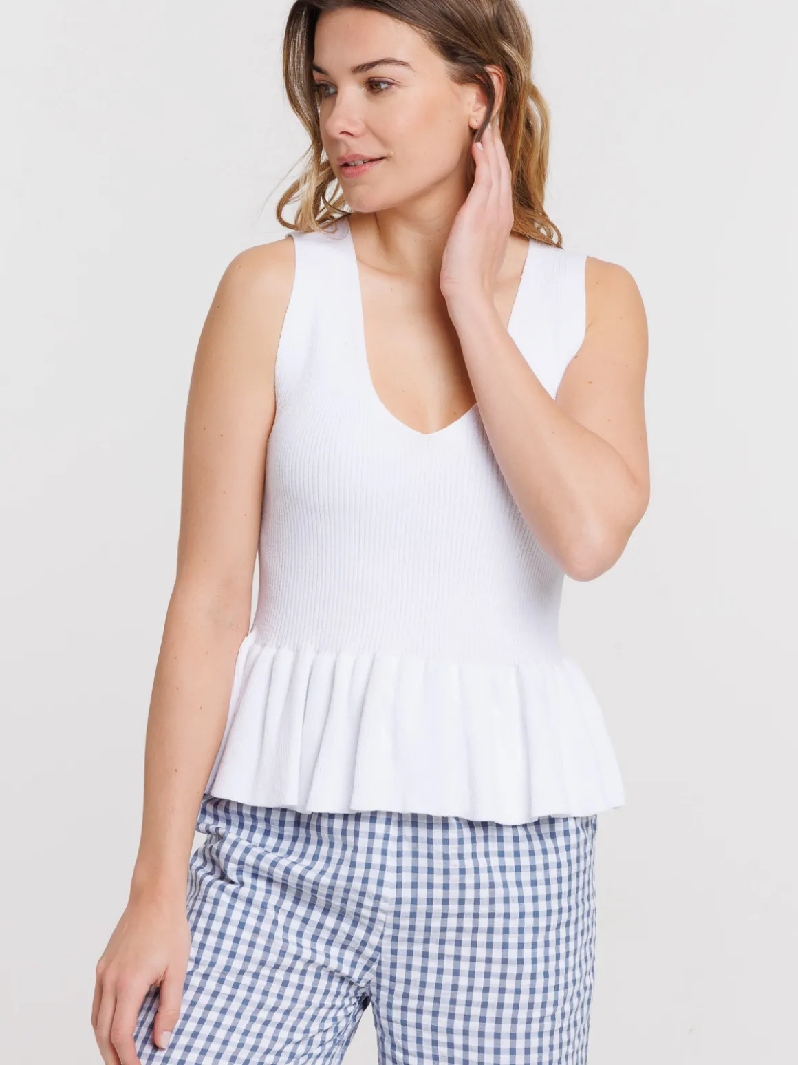 Débardeur femme blanc coupe basque