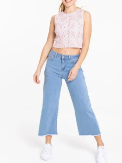 Débardeur fleuri orange clair femme