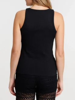 Débardeur noir côtelé femme