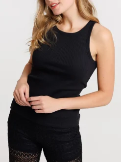 Débardeur noir côtelé femme