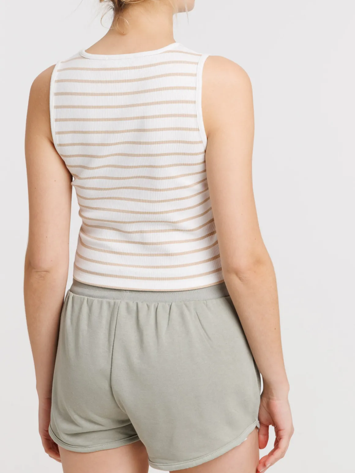 Débardeur rayé blanc/beige femme