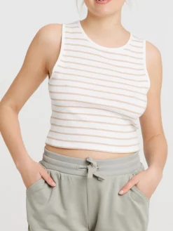 Débardeur rayé blanc/beige femme