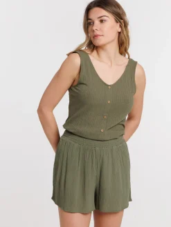 Débardeur trèfle col V boutons femme