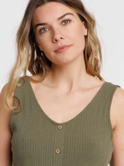 Débardeur trèfle col V boutons femme