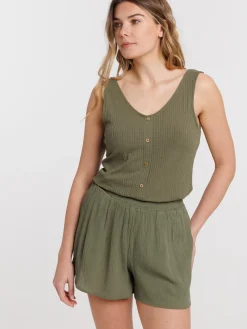 Débardeur trèfle col V boutons femme