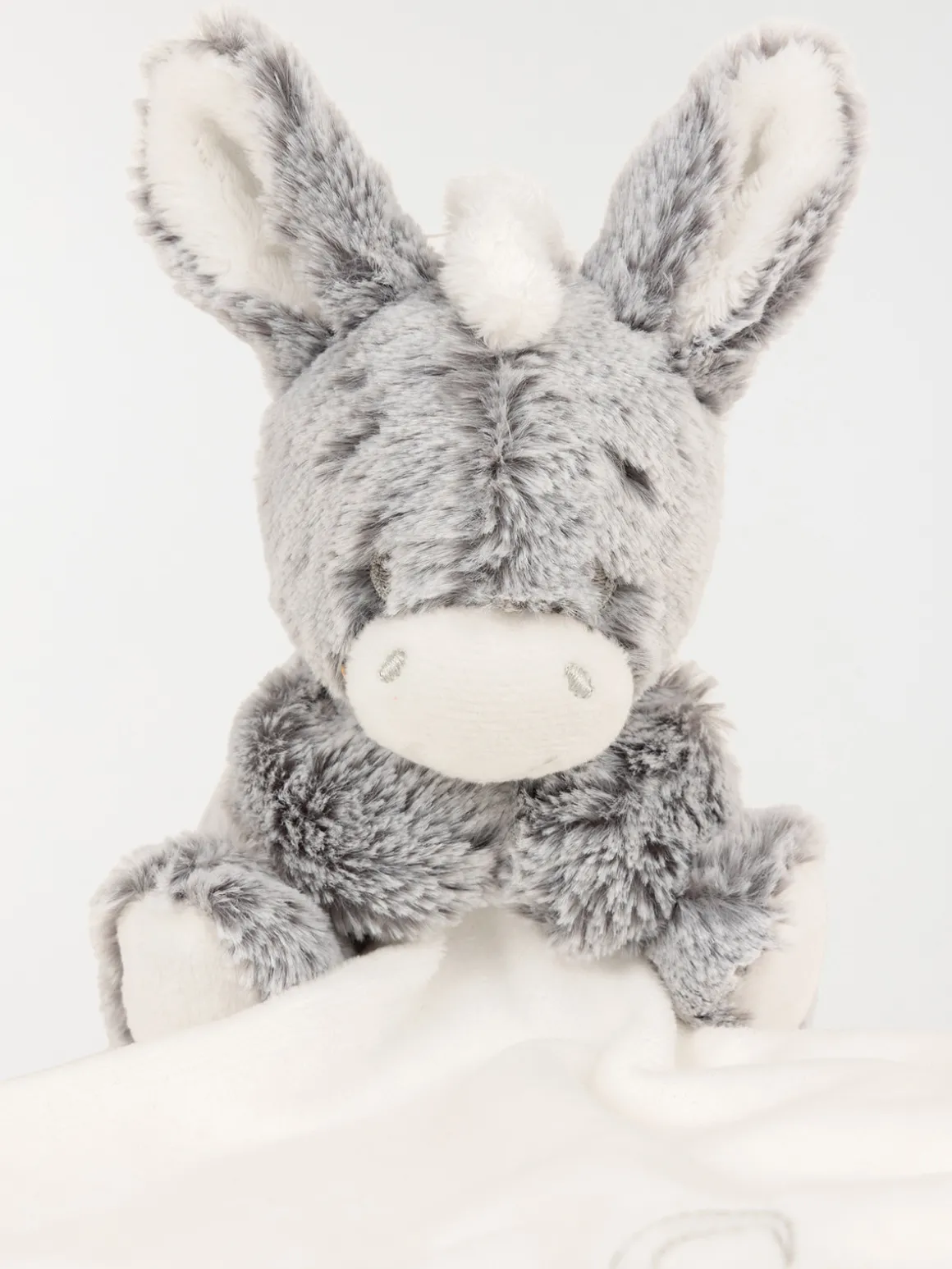 Doudou forme mouchoir âne gris bébé