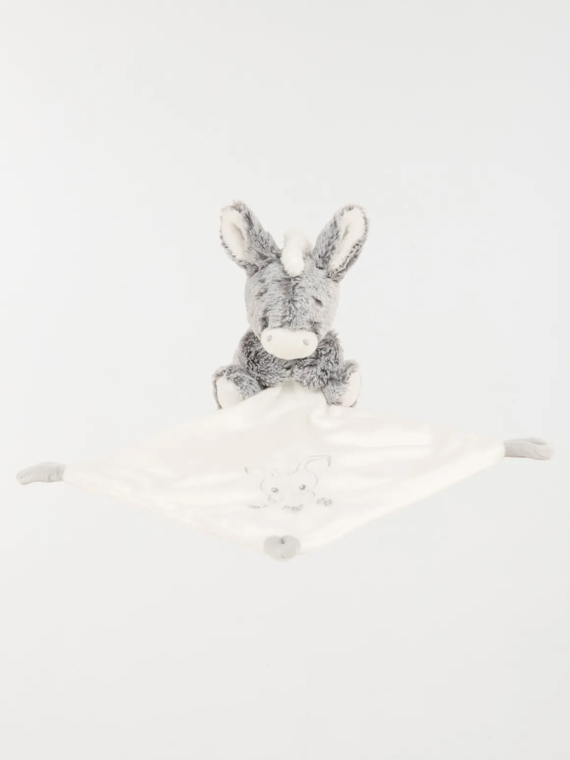 Doudou forme mouchoir âne gris bébé
