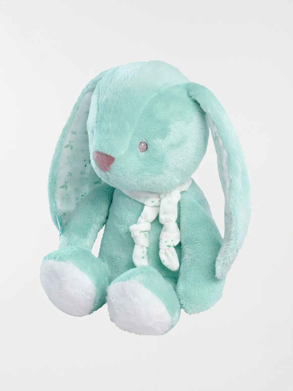 Doudou peluche lapin coloris vert d'eau