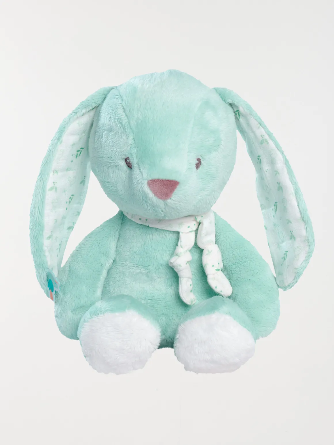 Doudou peluche lapin coloris vert d'eau